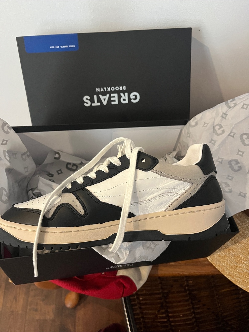 Greats Royale Low-Top Sneaker in White, Black and Cream